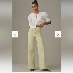 Anthropologie Maeve The Colette Wide Leg Full Length Pants Size 30 Lime Green